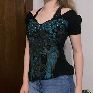 Rock47 Short Sleeve black and teal shirt